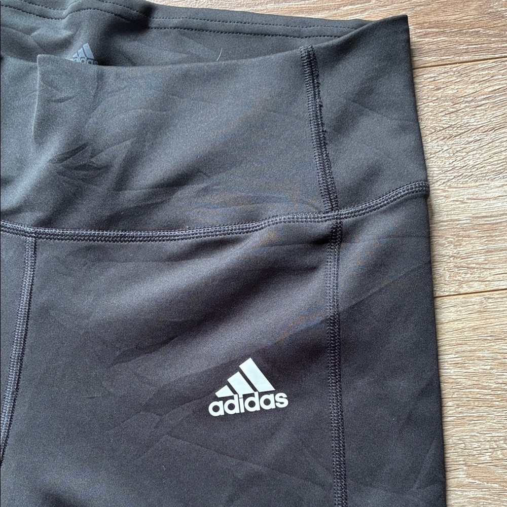 ADIDAS NWOT Black Tights leggings high rise Signature White Stripes large - Picture 7 of 8